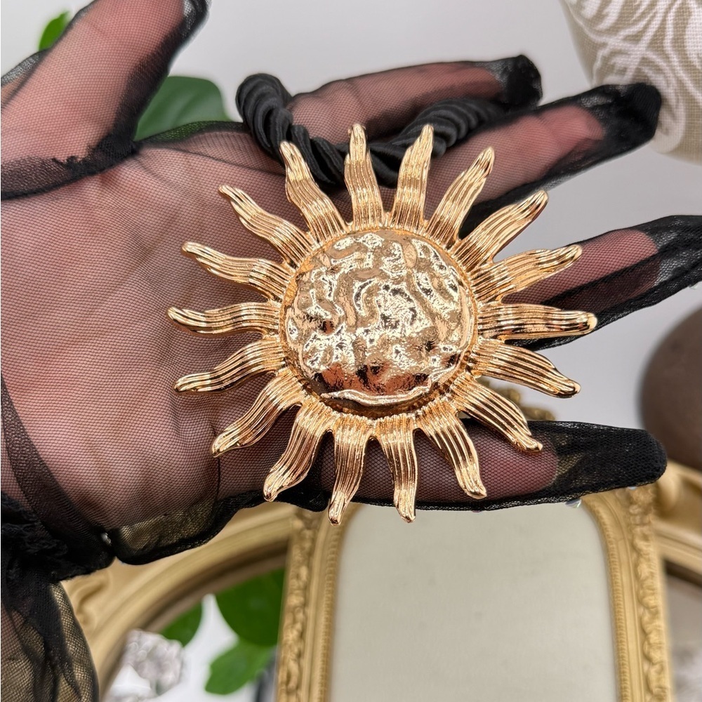 Statement Sun Pendant Necklace – Gold-Tone with Black Cord - Picture 5 of 11